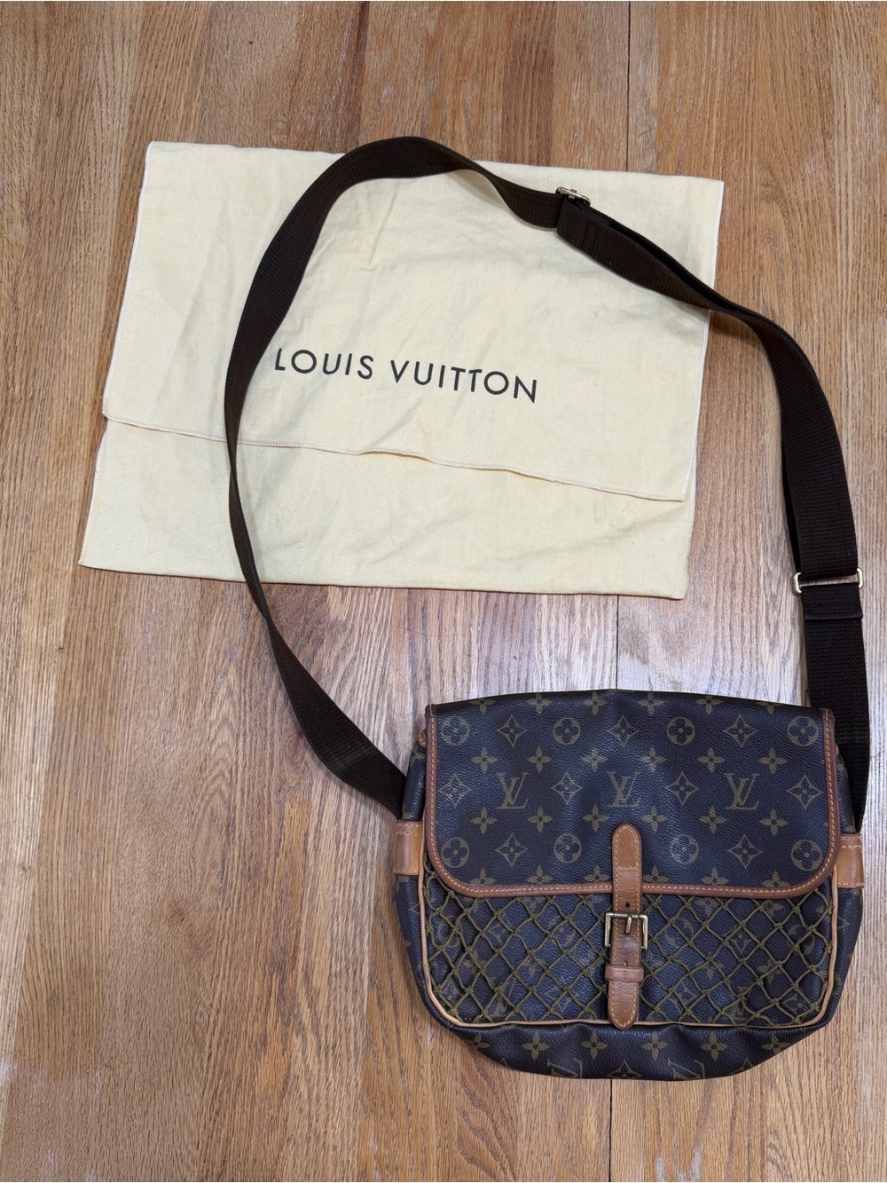 Louis Vuitton Monogram Crossbody Messenger Bag w/ Net Detail | Authentic